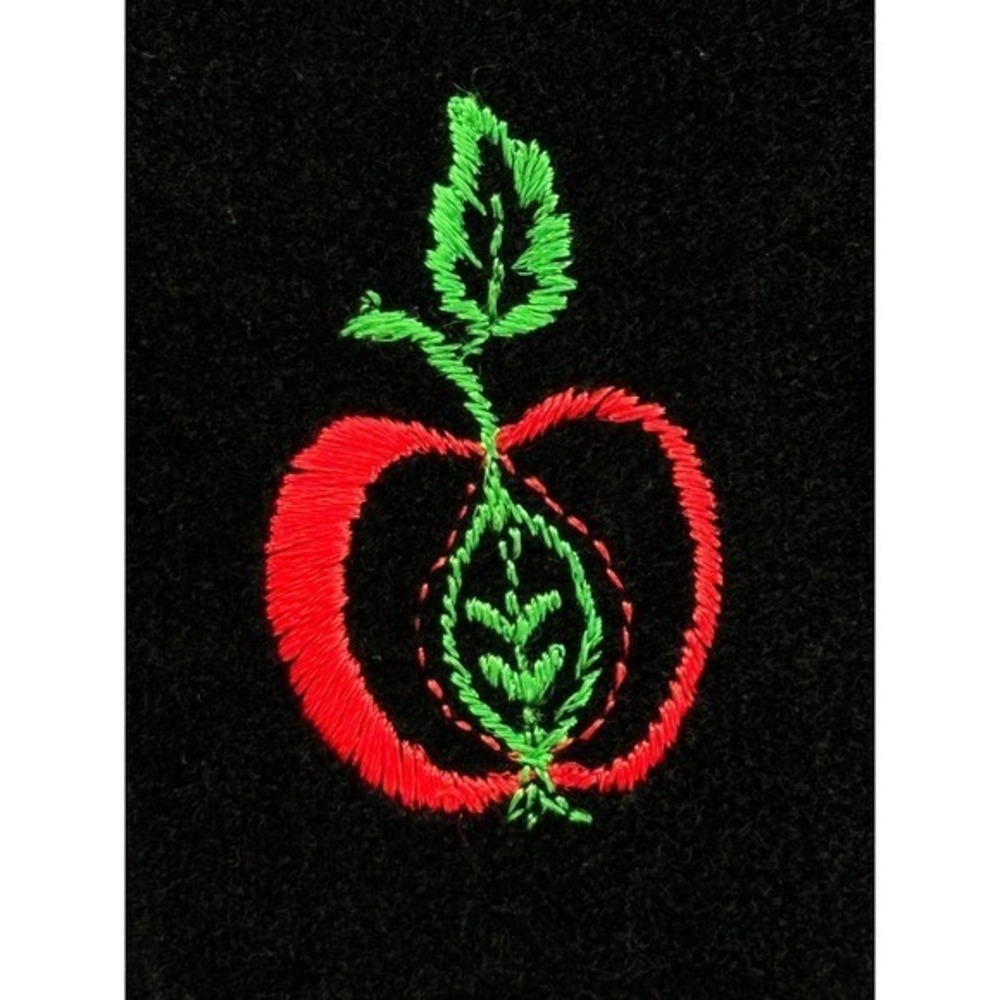 Vintage 1980s Apple Embroidered Velvet Teacher Duster Jacket Long‎ Folk Coat